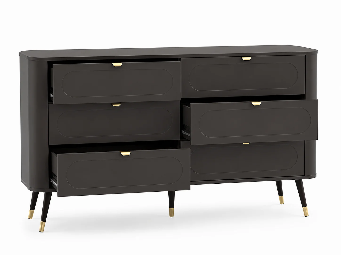 Commode : 6 tiroirs, Noir, 138,2 x 40 x 79,7 cm