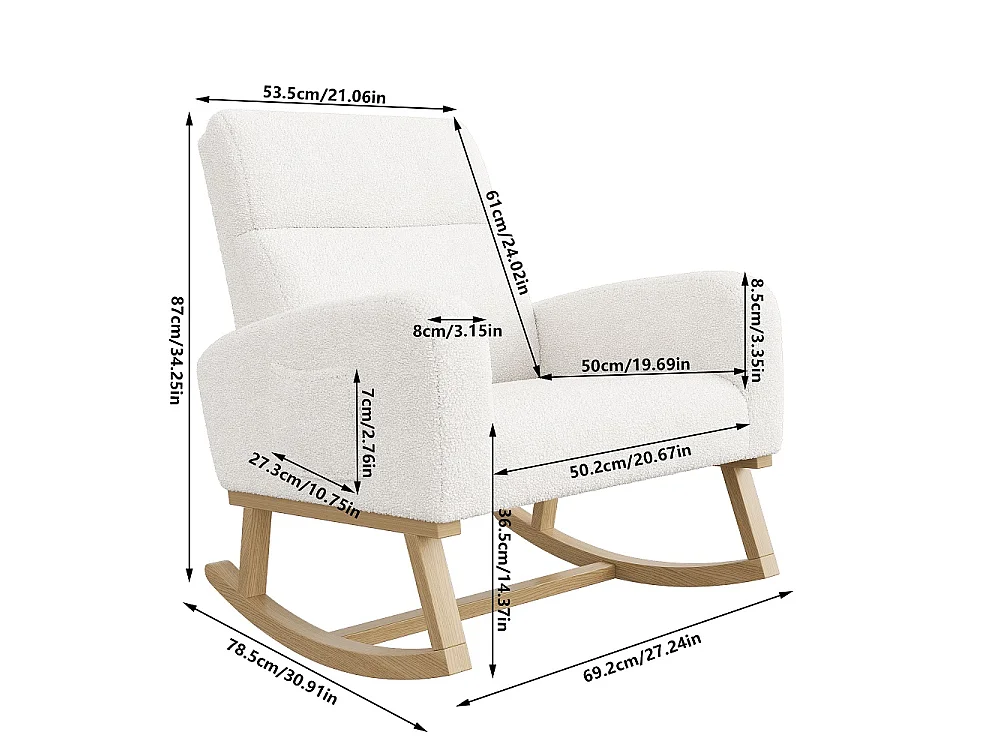 Chaise à bascule - 78 x 69 x 87 cm - avec dossier haut et poche latérale - velours d'agneau