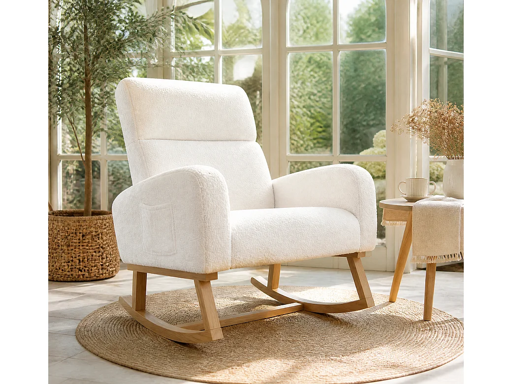 Chaise à bascule - 78 x 69 x 87 cm - avec dossier haut et poche latérale - velours d'agneau