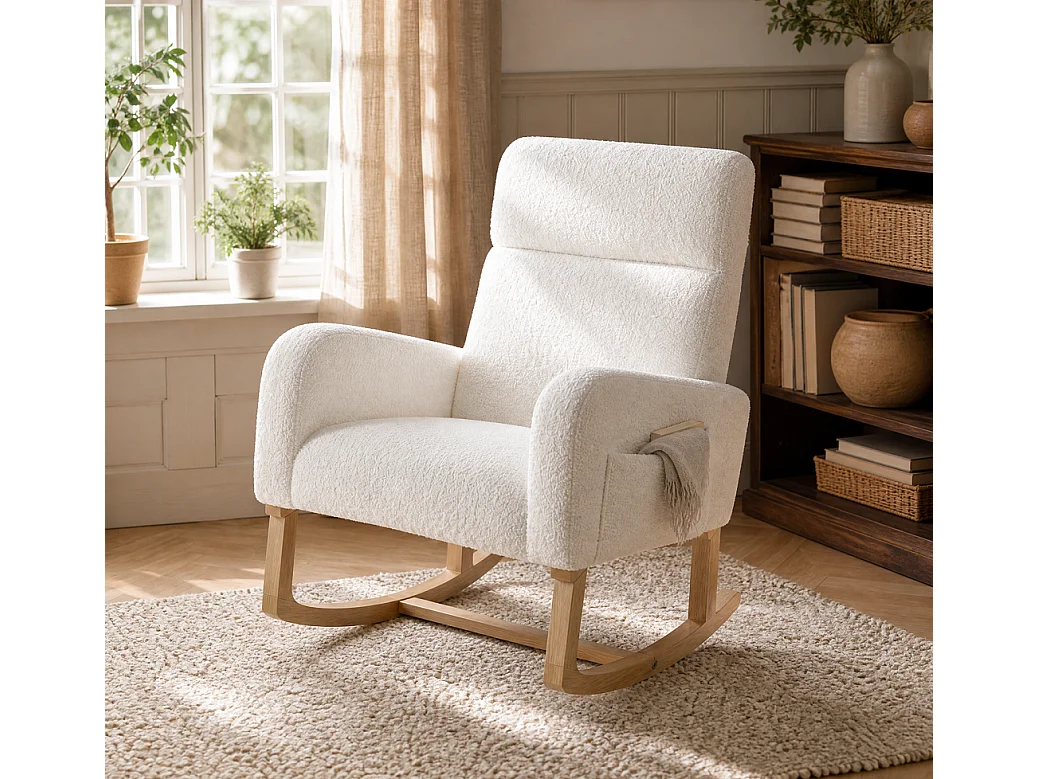 Chaise à bascule - 78 x 69 x 87 cm - avec dossier haut et poche latérale - velours d'agneau