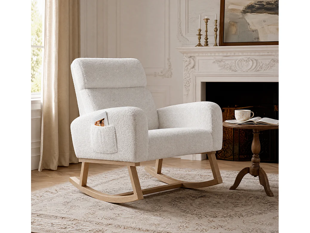 Chaise à bascule - 78 x 69 x 87 cm - avec dossier haut et poche latérale - velours d'agneau
