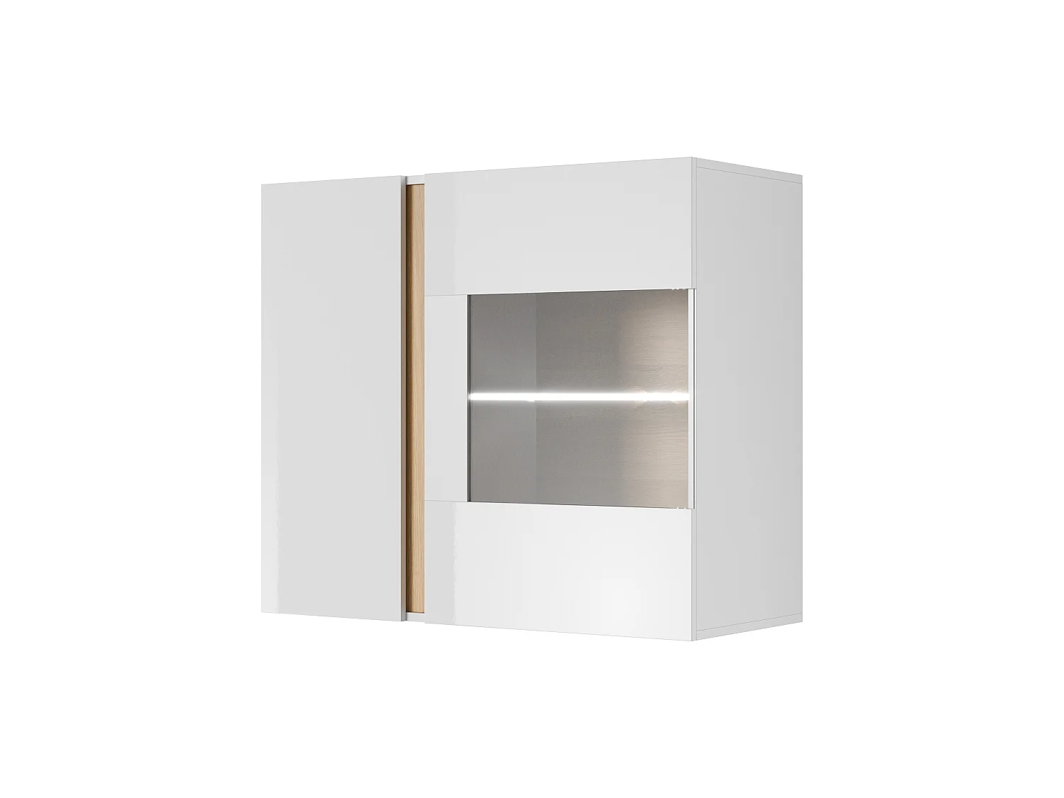 Wandvitrine, Weiß + Hochglanzweiß + Grandson Eiche, 96,5 x 82,5 x 40 cm