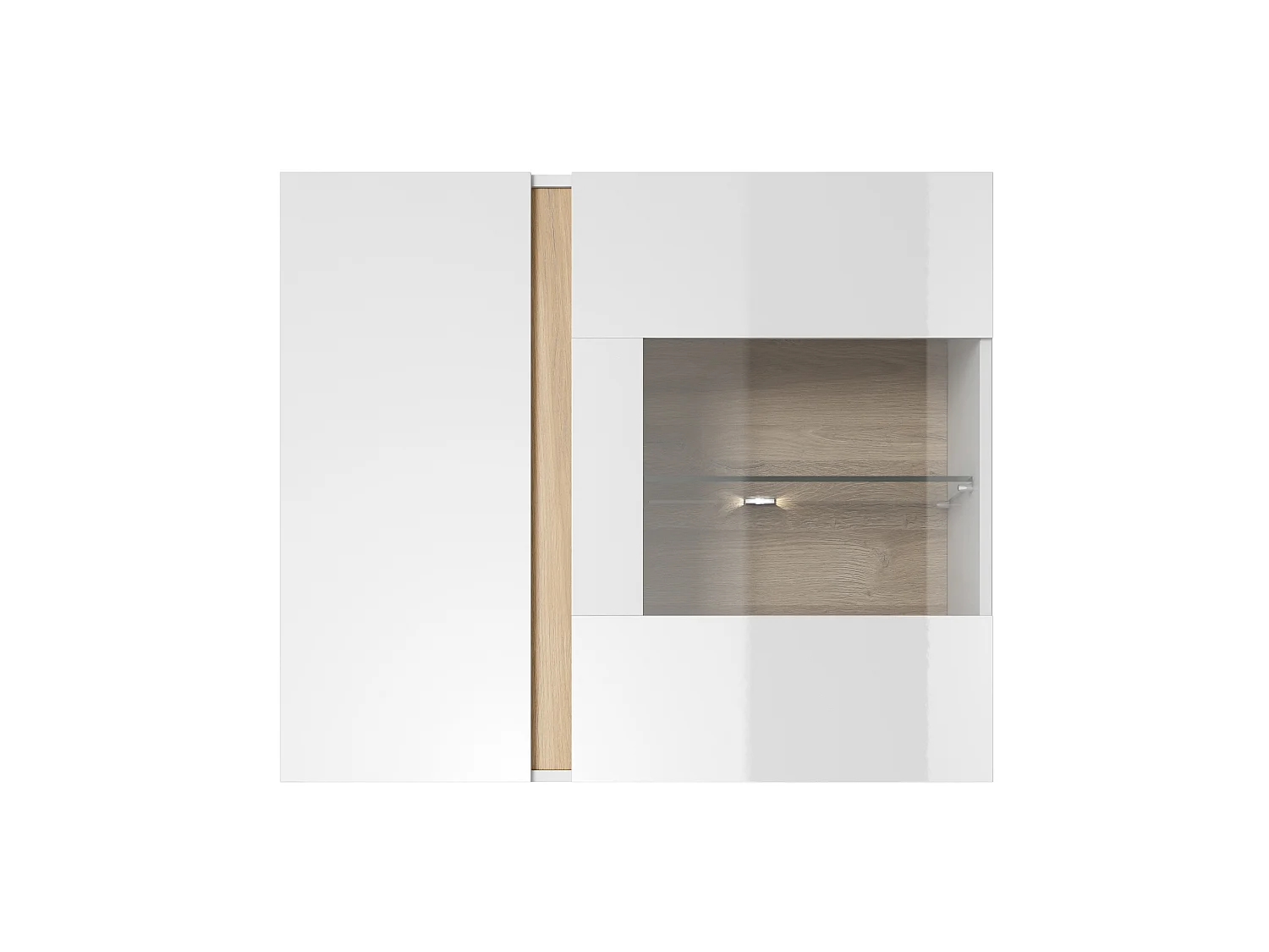 Wandvitrine, Weiß + Hochglanzweiß + Grandson Eiche, 96,5 x 82,5 x 40 cm