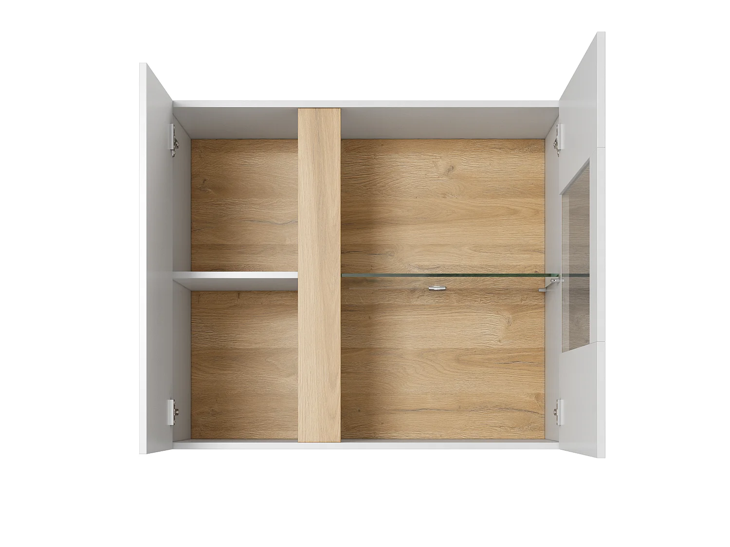 Wandvitrine, Weiß + Hochglanzweiß + Grandson Eiche, 96,5 x 82,5 x 40 cm