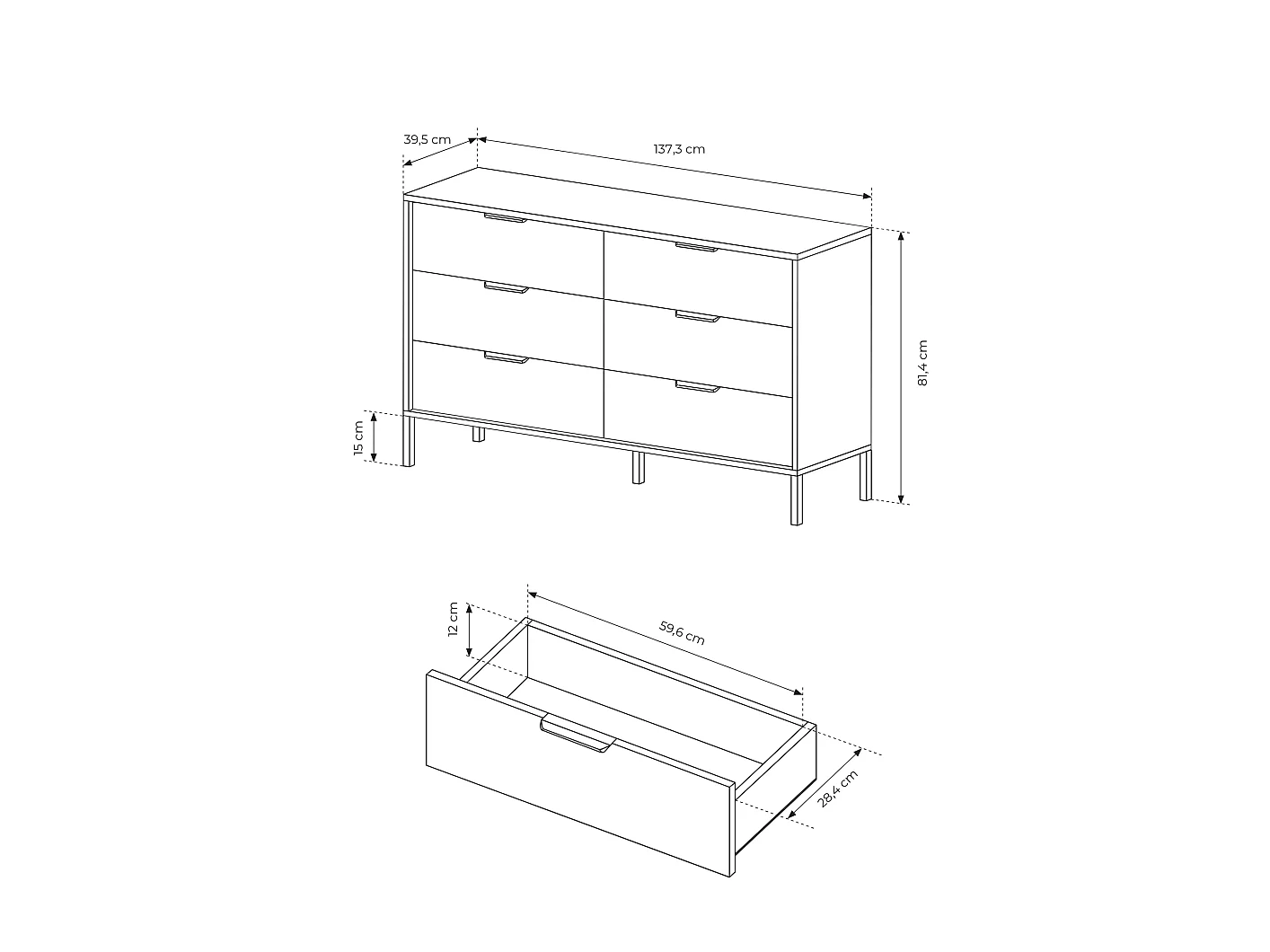 Kommode, Kastanie + Anthrazit, 137,3 x 81,4 x 39,5 cm