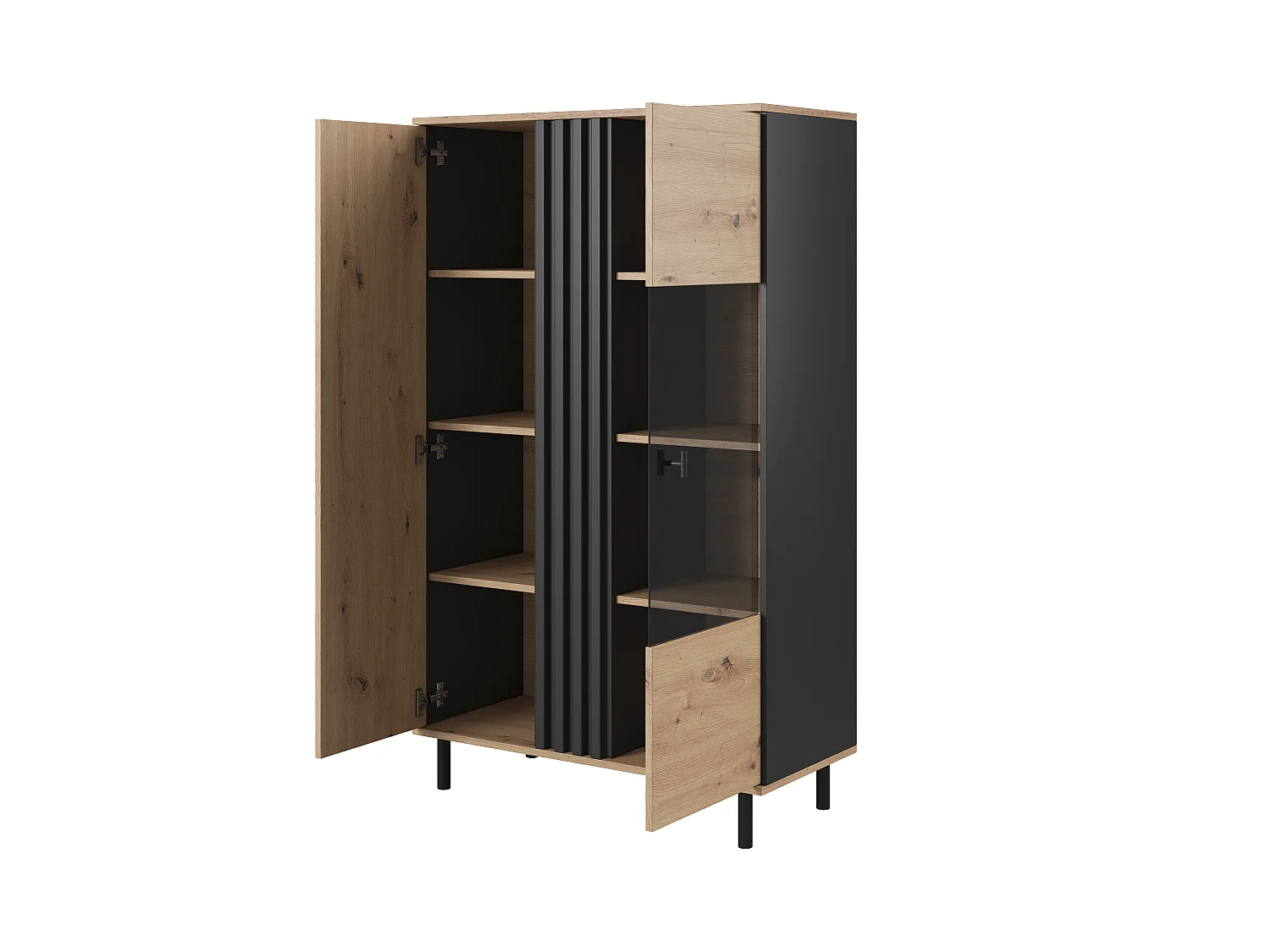 Vitrine, Eiche Artisan + Schwarz Anthrazit, 90,1 x 148,8 x 40 cm