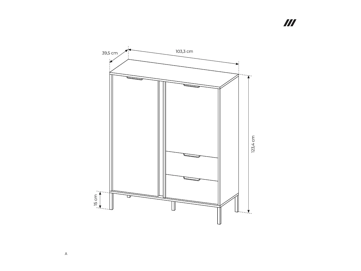Commode Haute Anthracite, 103 x 39,5 x 123,4 cm - 2 Portes, 2 Tiroirs, Pieds Métal