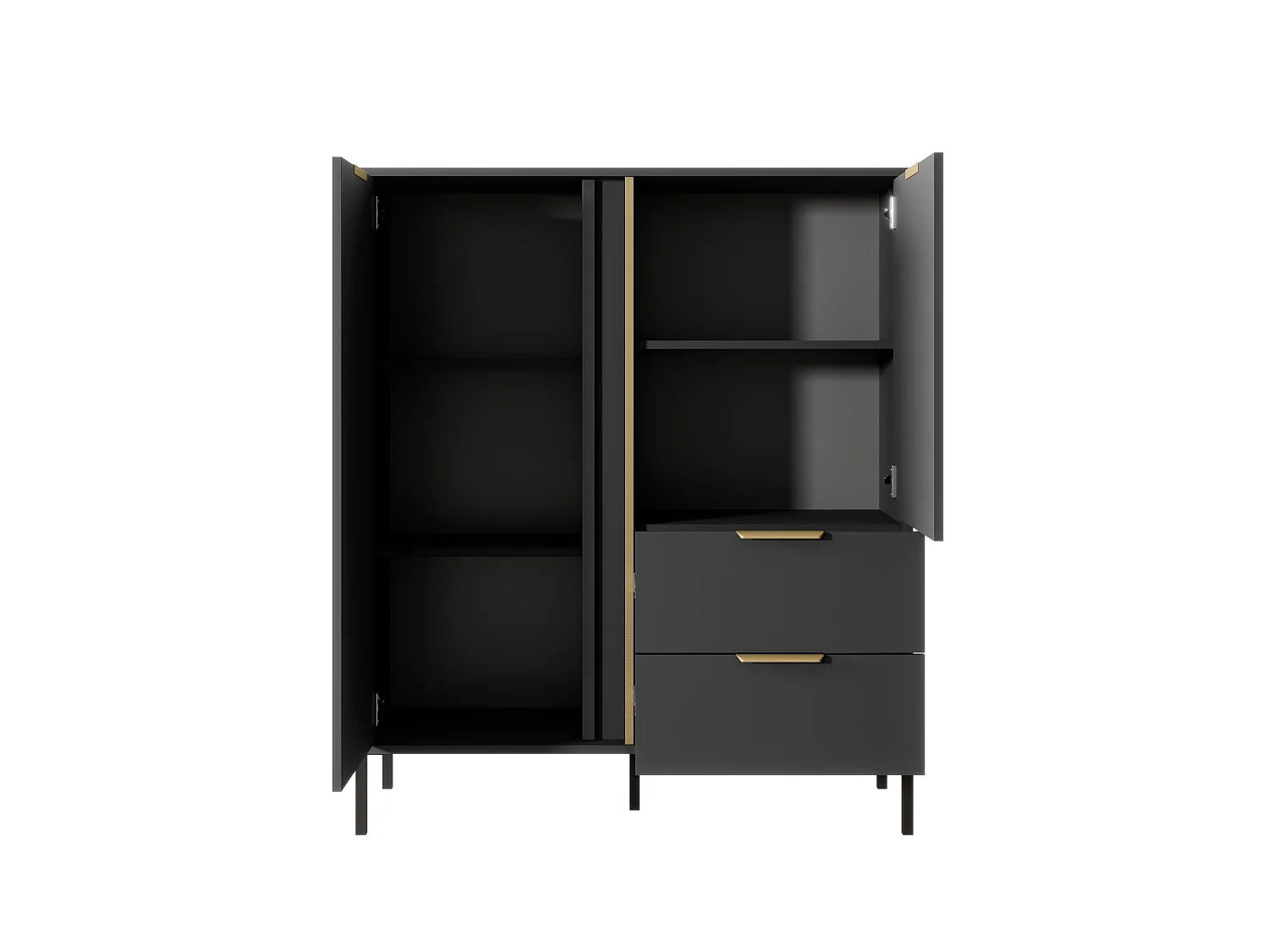 Commode Haute Anthracite, 103 x 39,5 x 123,4 cm - 2 Portes, 2 Tiroirs, Pieds Métal