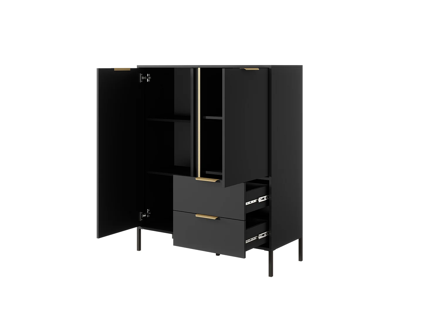 Commode Haute Anthracite, 103 x 39,5 x 123,4 cm - 2 Portes, 2 Tiroirs, Pieds Métal