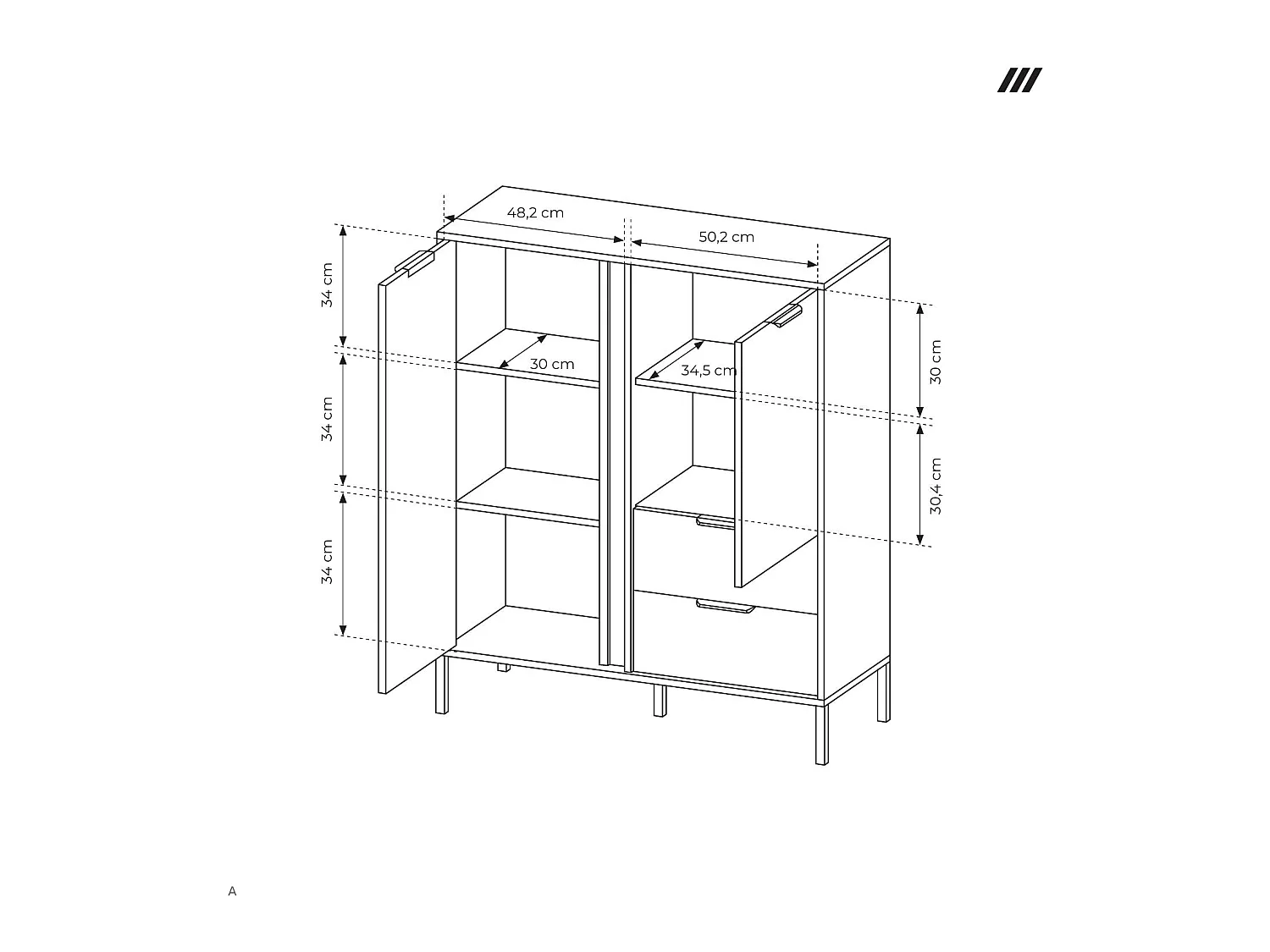 Commode Haute Anthracite, 103 x 39,5 x 123,4 cm - 2 Portes, 2 Tiroirs, Pieds Métal