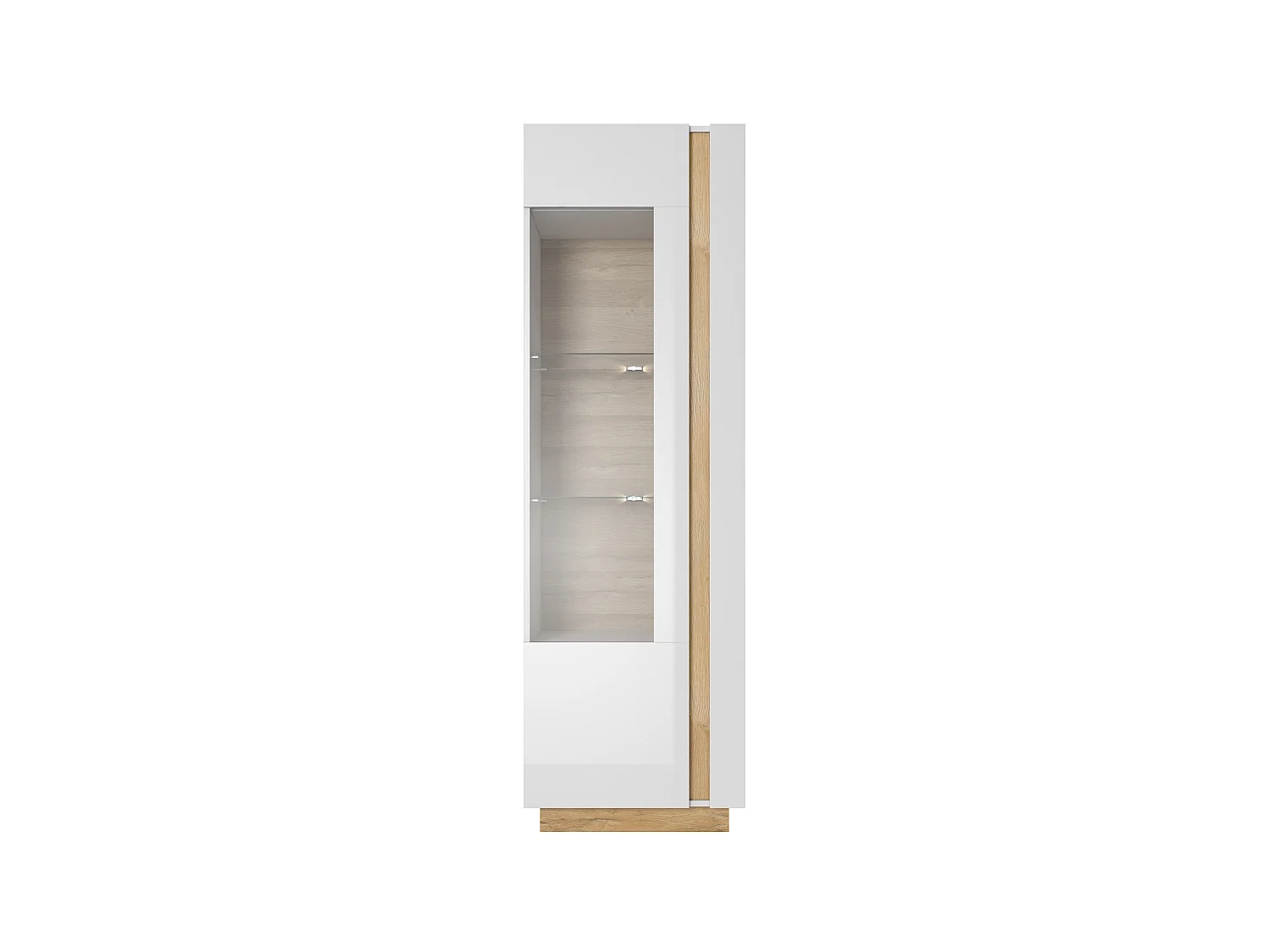 Hohe Vitrine, Weiß + Hochglanzweiß + Grandson Eiche, 60 x 193,5 x 40 cm