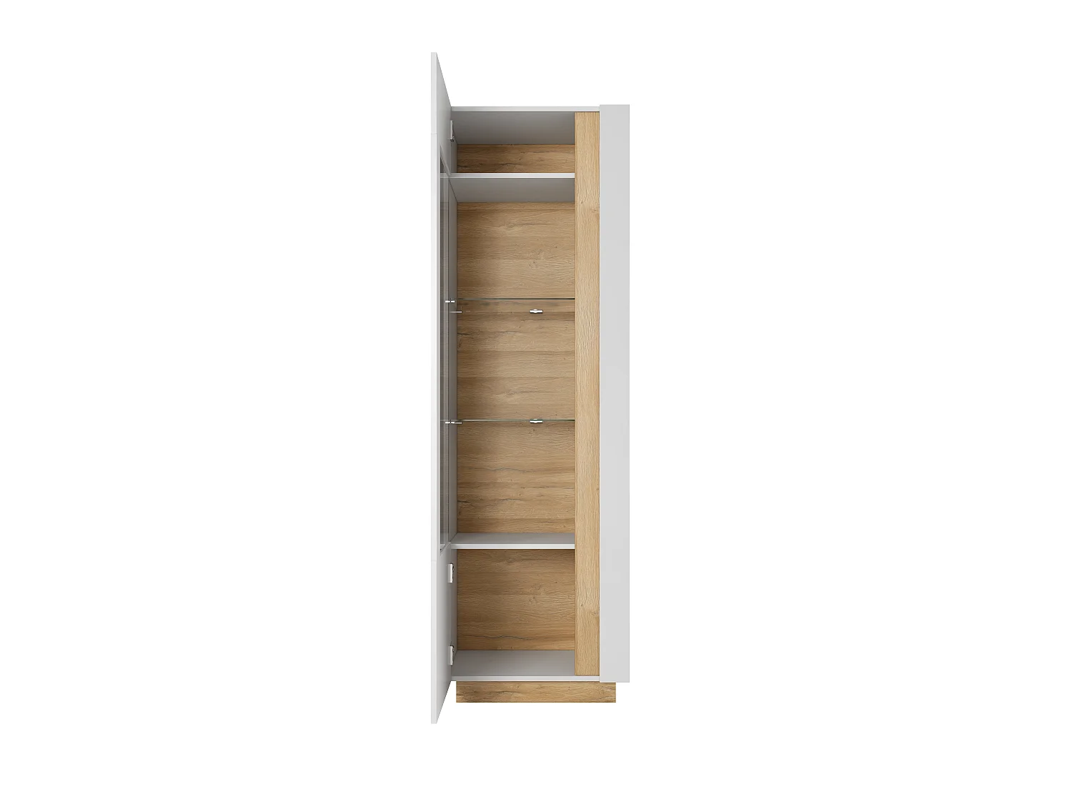 Hohe Vitrine, Weiß + Hochglanzweiß + Grandson Eiche, 60 x 193,5 x 40 cm