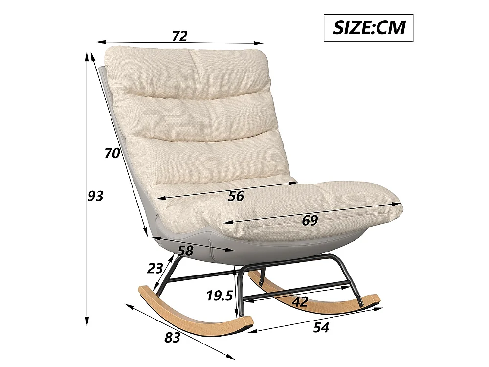 Chaise à bascule - 72 x 83 x 93 cm - Design ergonomique avec base haut dossier en bois