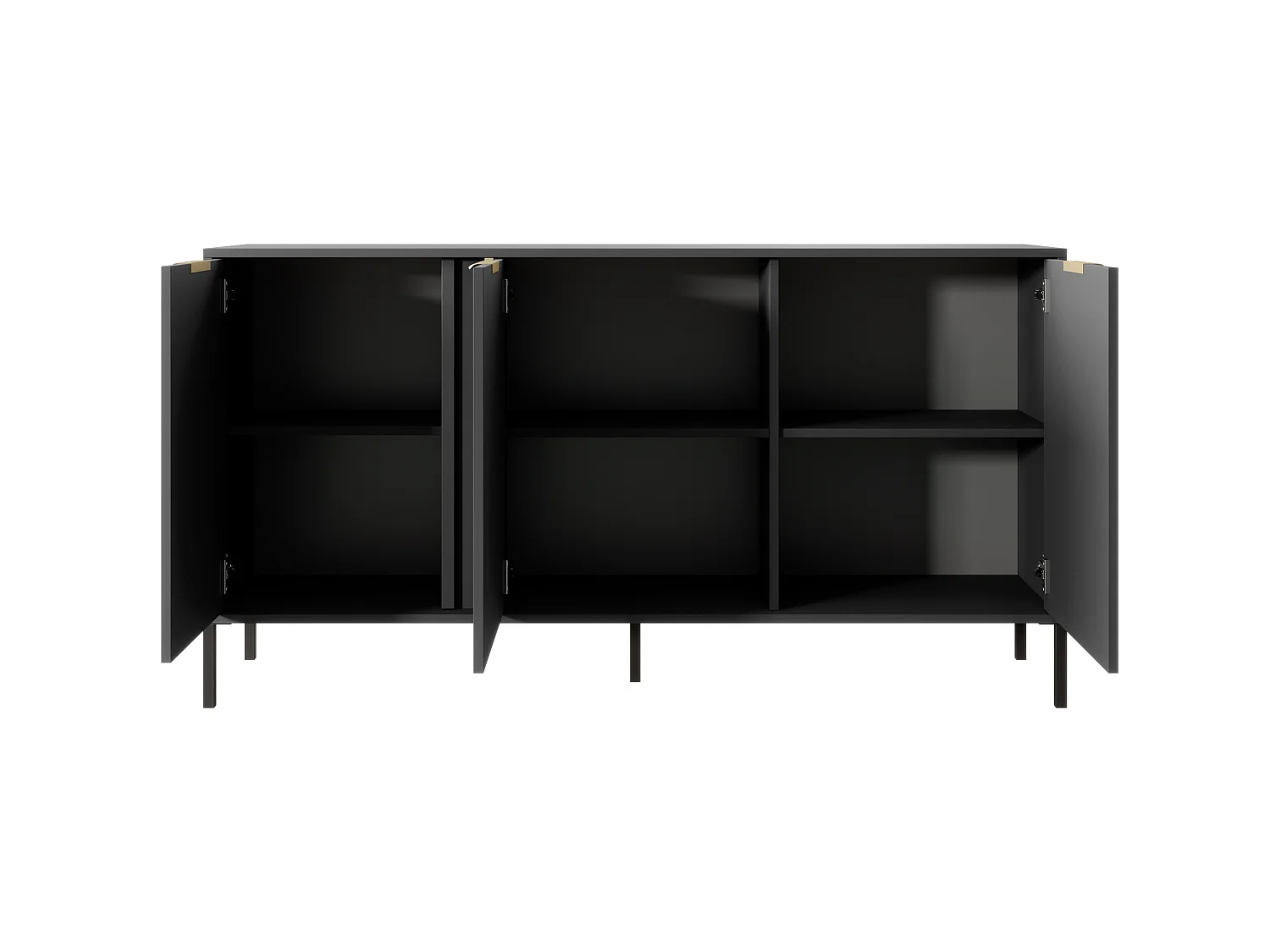 Commode Anthracite, 153 x 39,5 x 81,4 cm - 3 Portes, Pieds Métal, Poignées Dorées