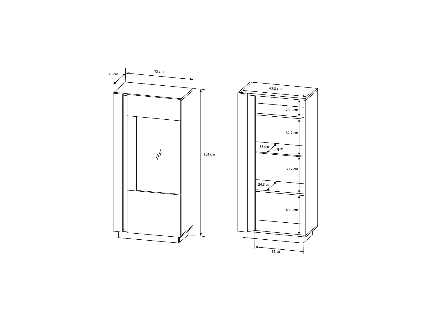 Niedrige Vitrine, Weiß + Hochglanzweiß + Grandson Eiche, 72 x 154 x 40 cm