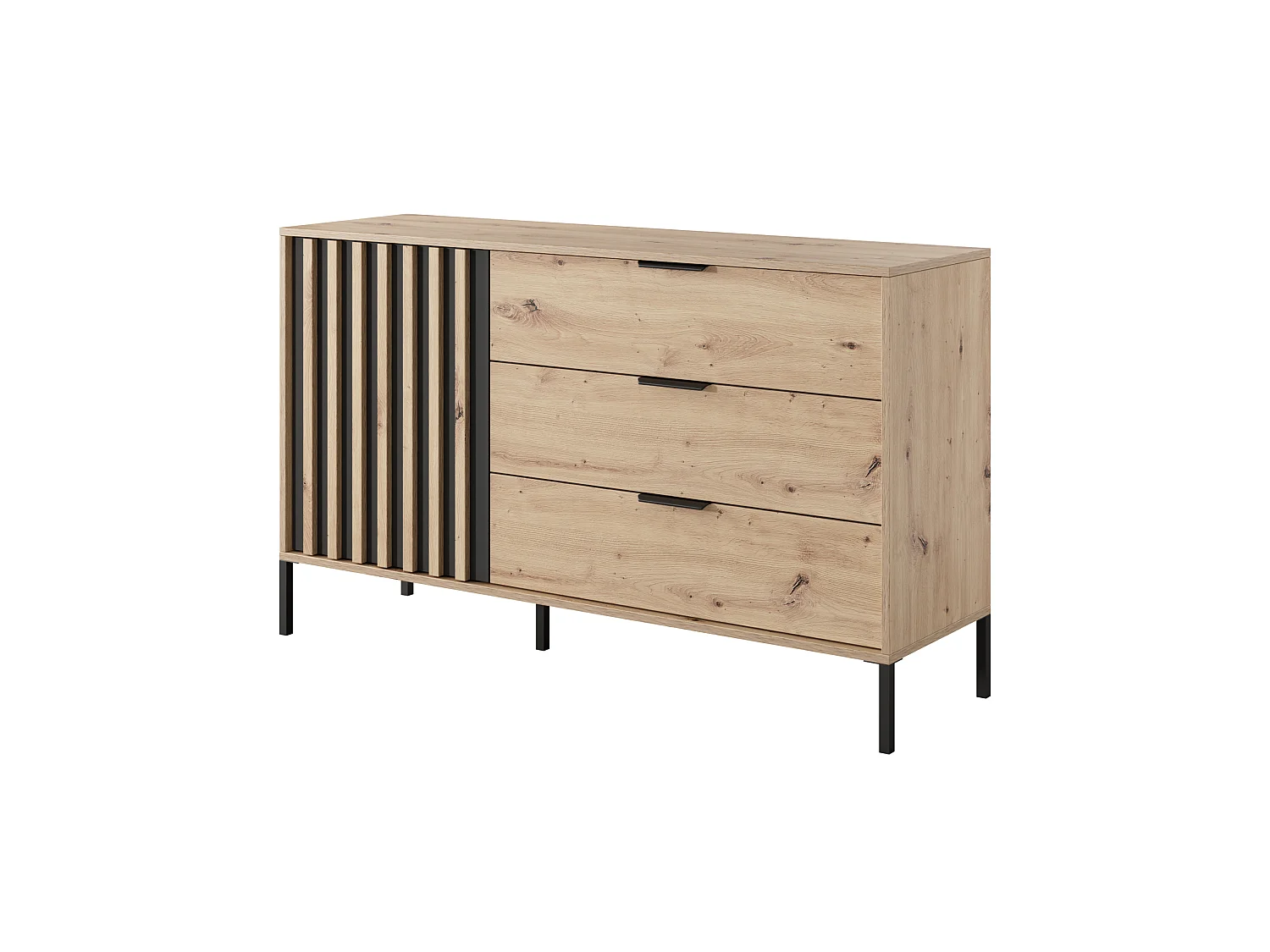 Commode, chêne artisanal et anthracite, 137,3 x 81,4 x 39,5 cm