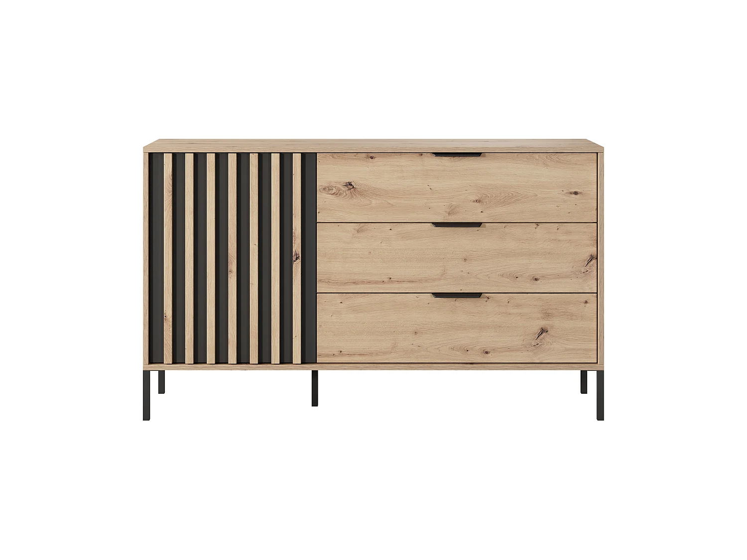 Commode, chêne artisanal et anthracite, 137,3 x 81,4 x 39,5 cm