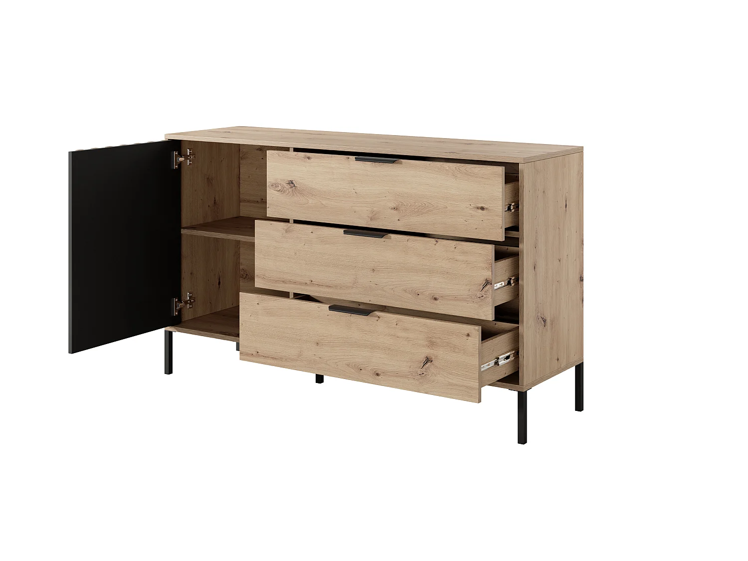 Commode, chêne artisanal et anthracite, 137,3 x 81,4 x 39,5 cm