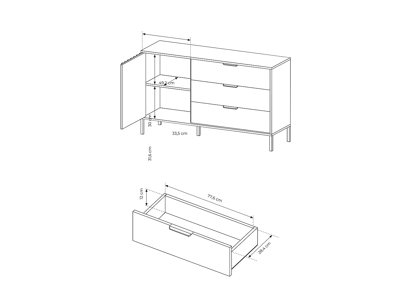 Commode, chêne artisanal et anthracite, 137,3 x 81,4 x 39,5 cm