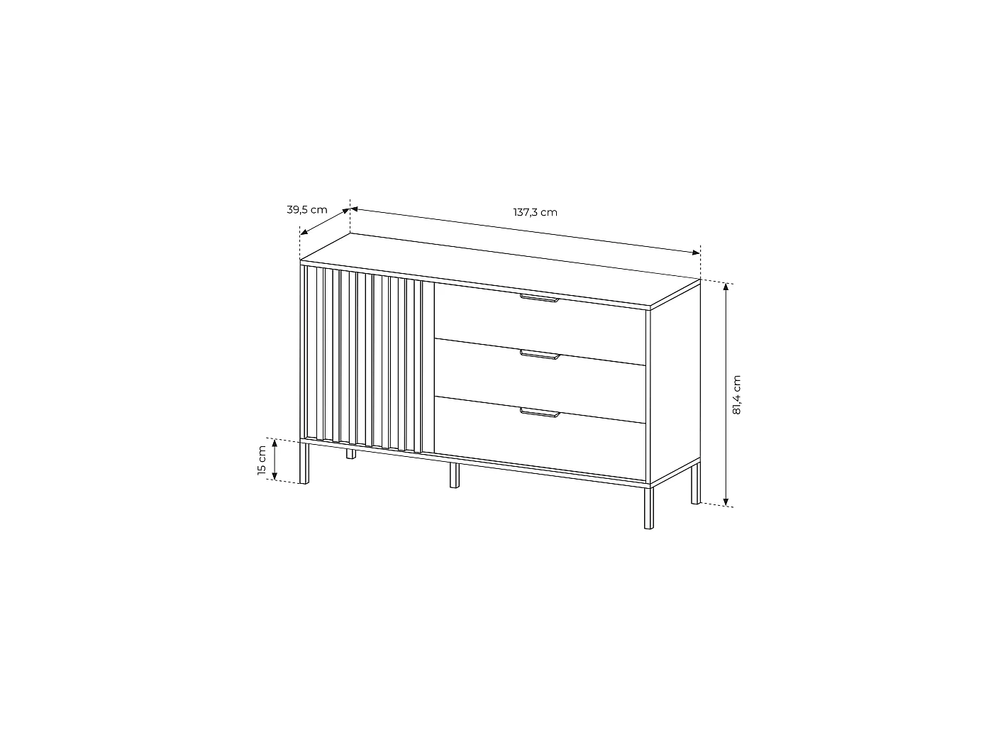 Commode, chêne artisanal et anthracite, 137,3 x 81,4 x 39,5 cm