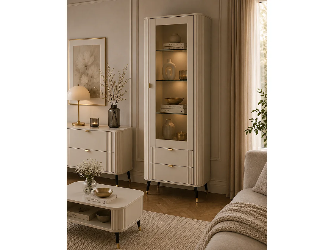 Vitrine mit 2 Schubladen, Kaschmir, 78,4 x 40 x 192,4 cm