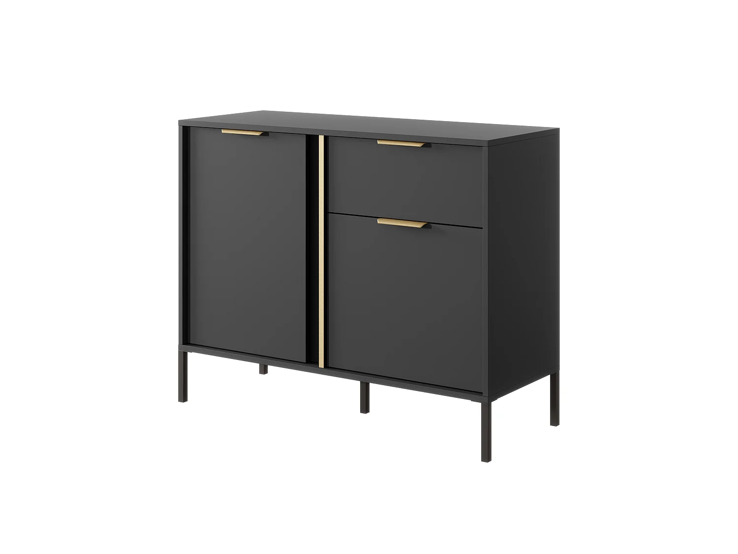 Commode Compacte Anthracite, 103 x 39,5 x 81,4 cm - 2 Portes, 1 Tiroir, Pieds Métal