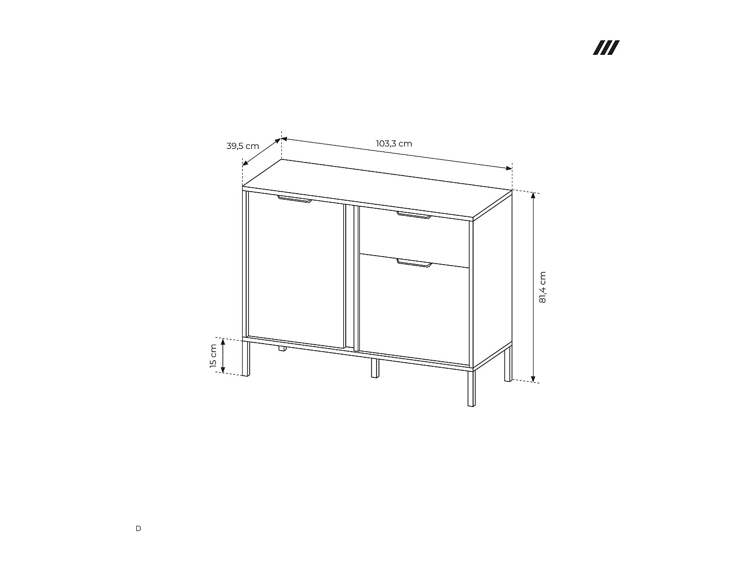 Commode Compacte Anthracite, 103 x 39,5 x 81,4 cm - 2 Portes, 1 Tiroir, Pieds Métal