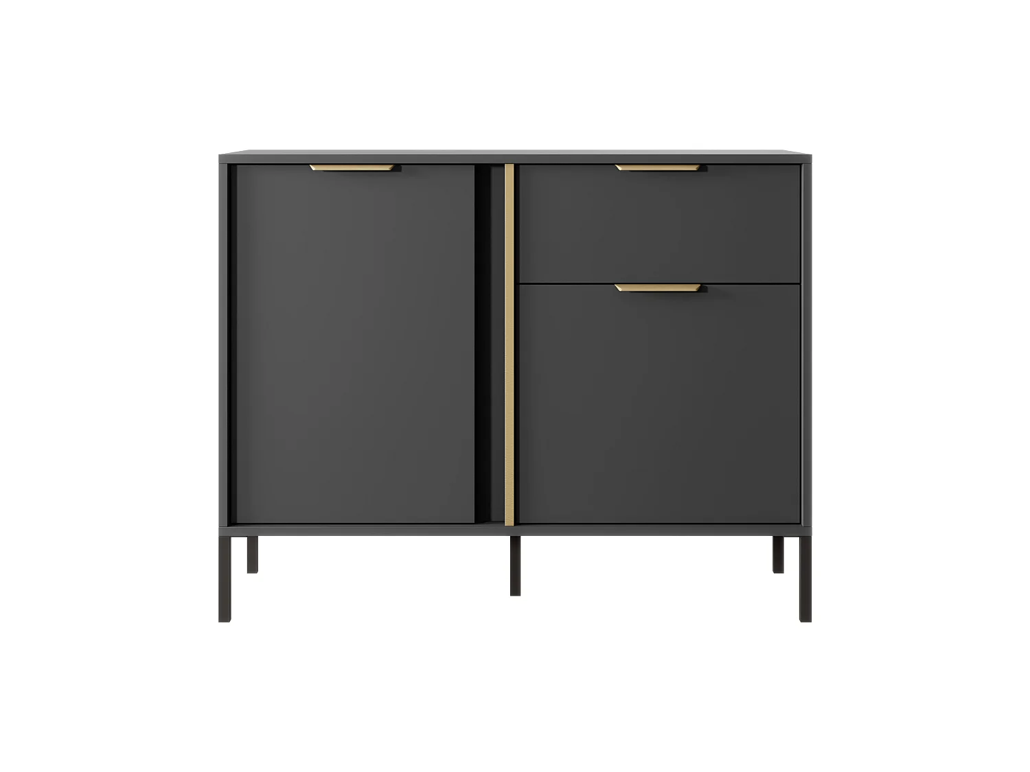 Commode Compacte Anthracite, 103 x 39,5 x 81,4 cm - 2 Portes, 1 Tiroir, Pieds Métal
