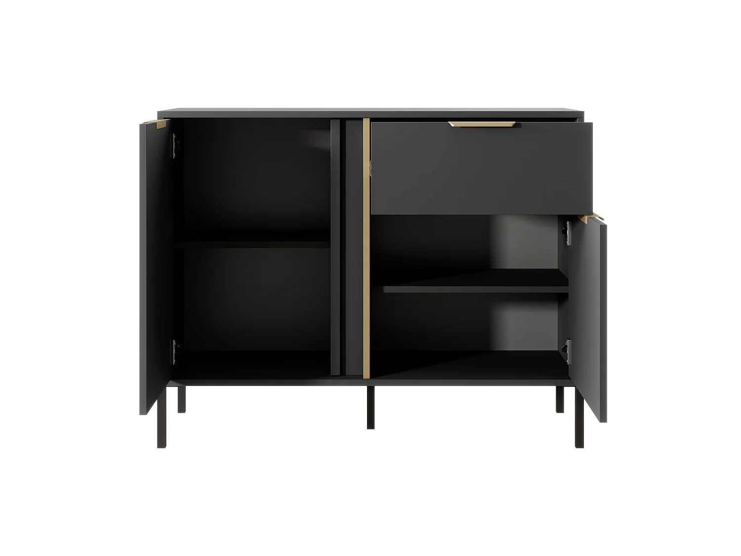 Commode Compacte Anthracite, 103 x 39,5 x 81,4 cm - 2 Portes, 1 Tiroir, Pieds Métal