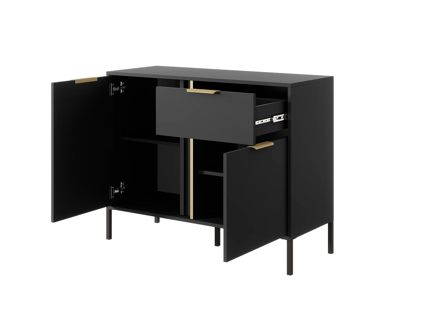 Commode Compacte Anthracite, 103 x 39,5 x 81,4 cm - 2 Portes, 1 Tiroir, Pieds Métal