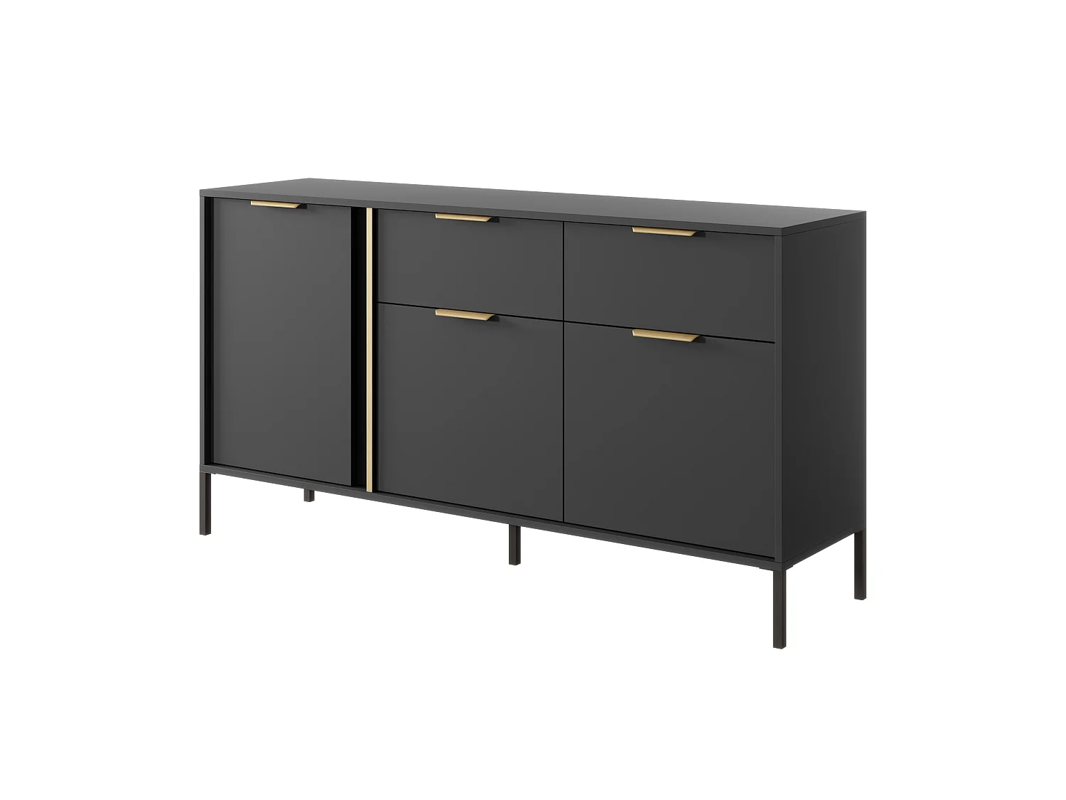 Commode Large Anthracite, 153 x 39,5 x 81,4 cm - 3 Portes, 2 Tiroirs, Pieds Métal