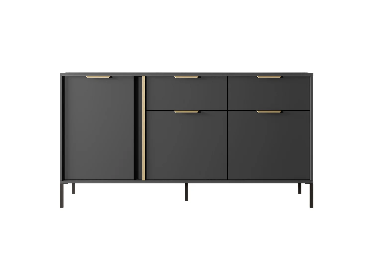 Commode Large Anthracite, 153 x 39,5 x 81,4 cm - 3 Portes, 2 Tiroirs, Pieds Métal
