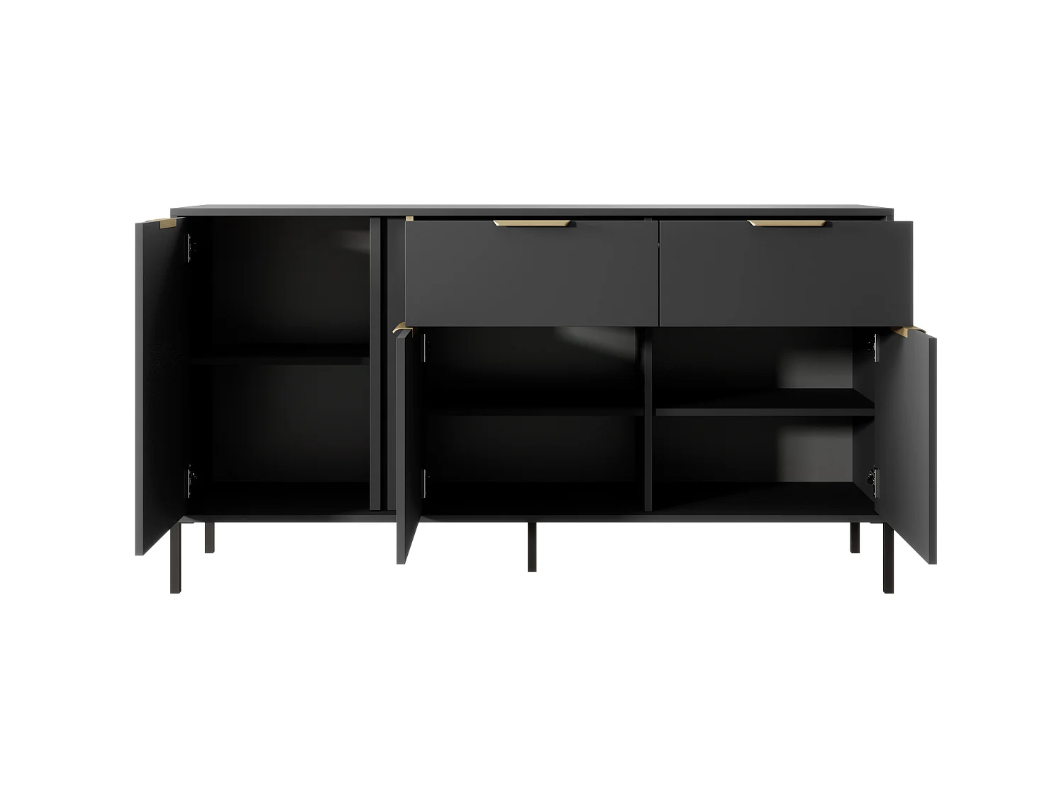Commode Large Anthracite, 153 x 39,5 x 81,4 cm - 3 Portes, 2 Tiroirs, Pieds Métal