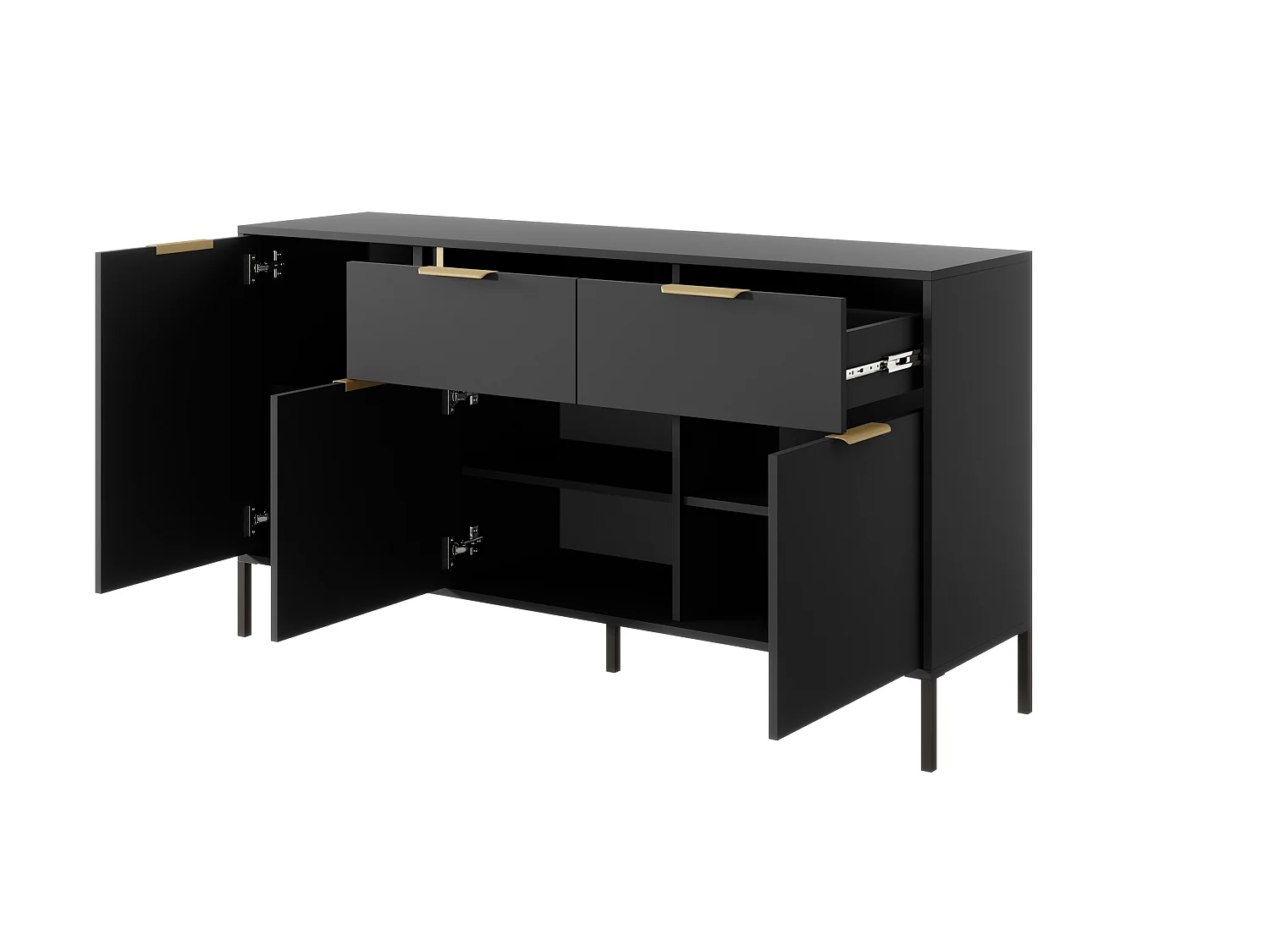 Commode Large Anthracite, 153 x 39,5 x 81,4 cm - 3 Portes, 2 Tiroirs, Pieds Métal