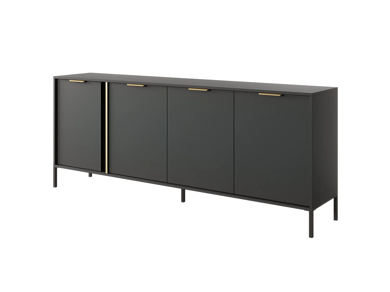 Commode Large Anthracite, 203 x 39,5 x 81,4 cm - 4 Portes, Pieds Métal, Spacieuse