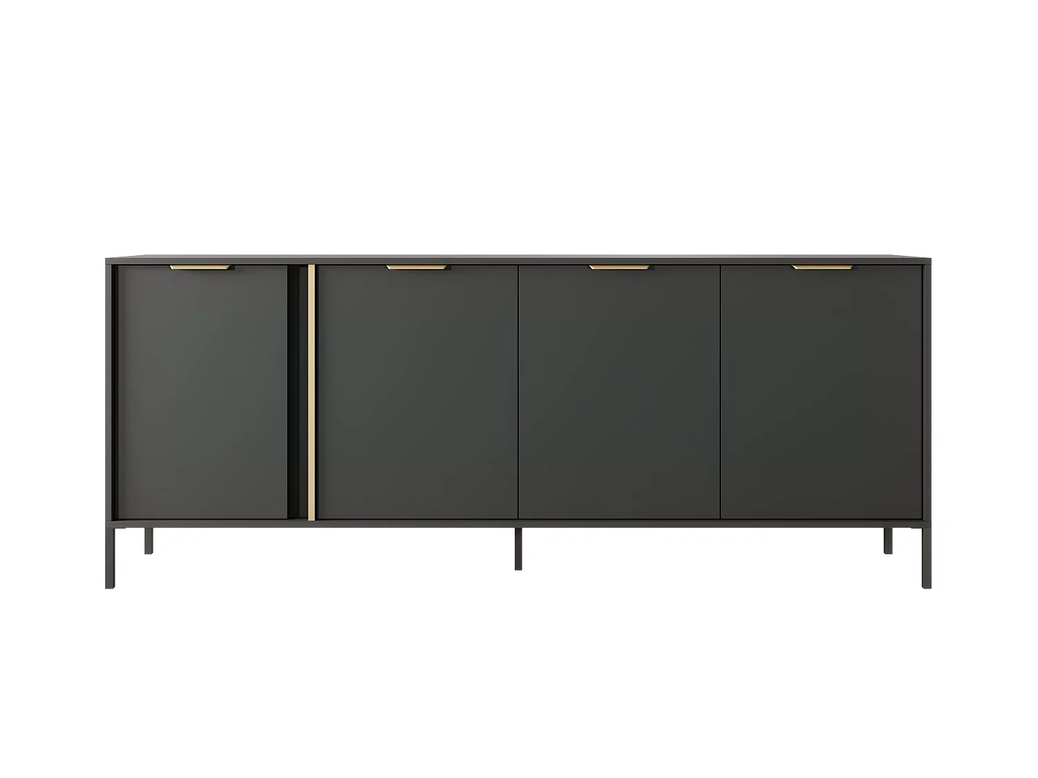 Commode Large Anthracite, 203 x 39,5 x 81,4 cm - 4 Portes, Pieds Métal, Spacieuse