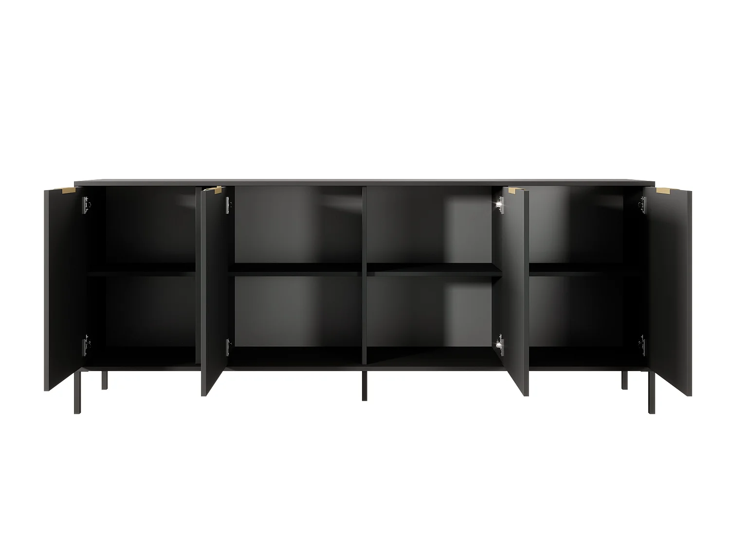 Commode Large Anthracite, 203 x 39,5 x 81,4 cm - 4 Portes, Pieds Métal, Spacieuse