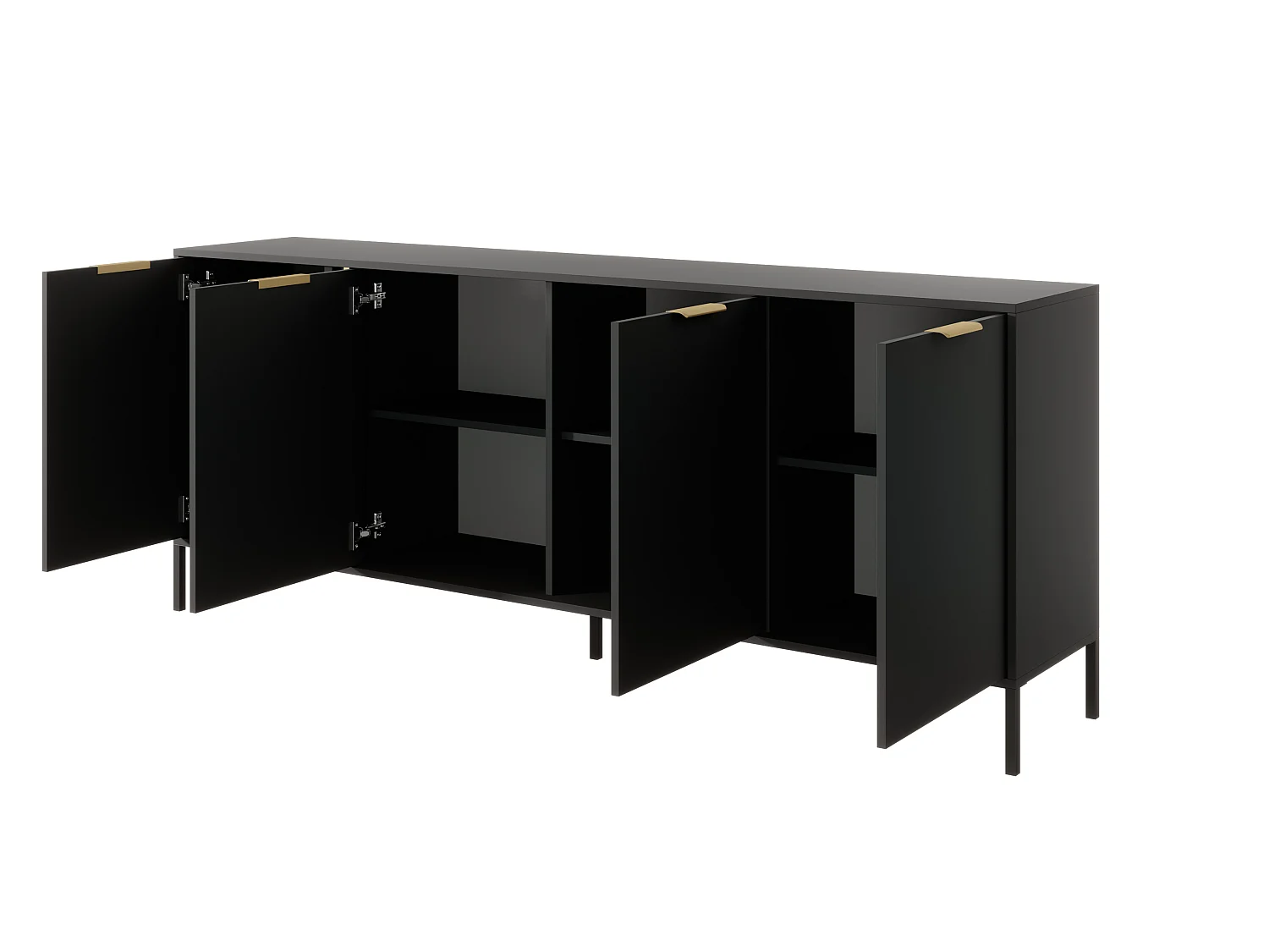 Commode Large Anthracite, 203 x 39,5 x 81,4 cm - 4 Portes, Pieds Métal, Spacieuse