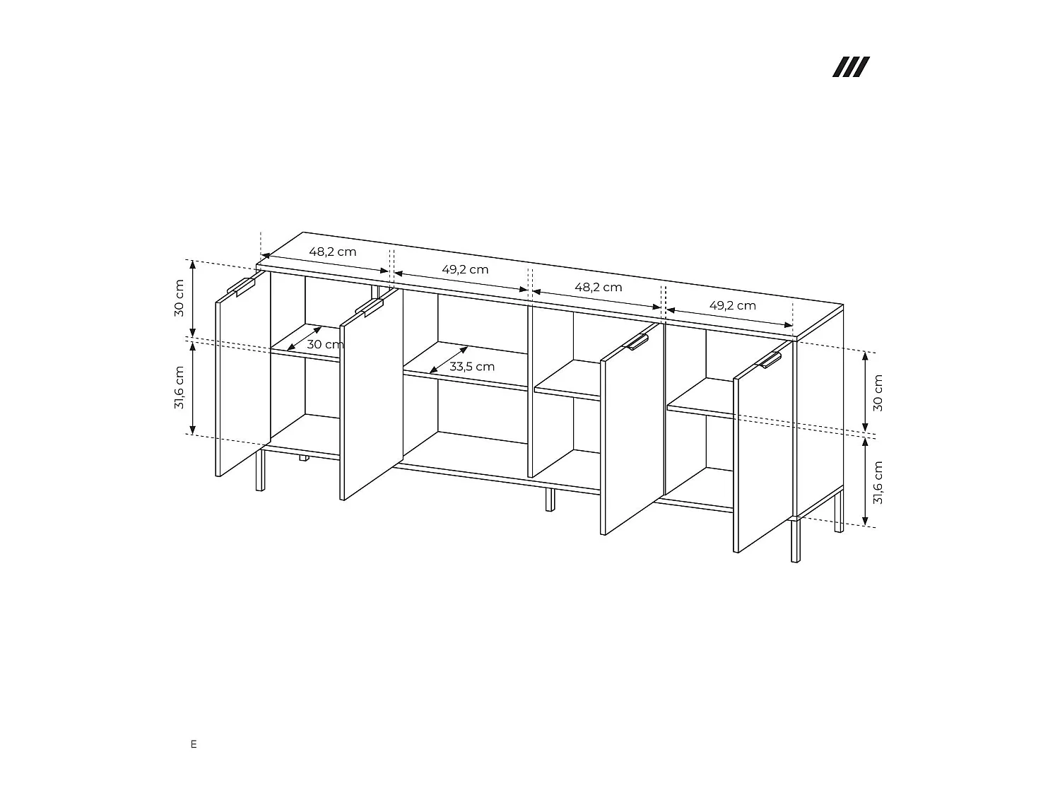 Commode Large Anthracite, 203 x 39,5 x 81,4 cm - 4 Portes, Pieds Métal, Spacieuse