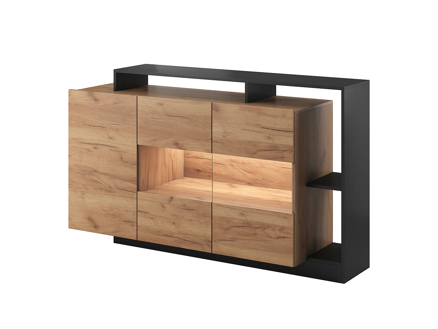 Vitrine pour Salon, Chêne Craft / Anthracite, 155 x 44 x 93,5 cm