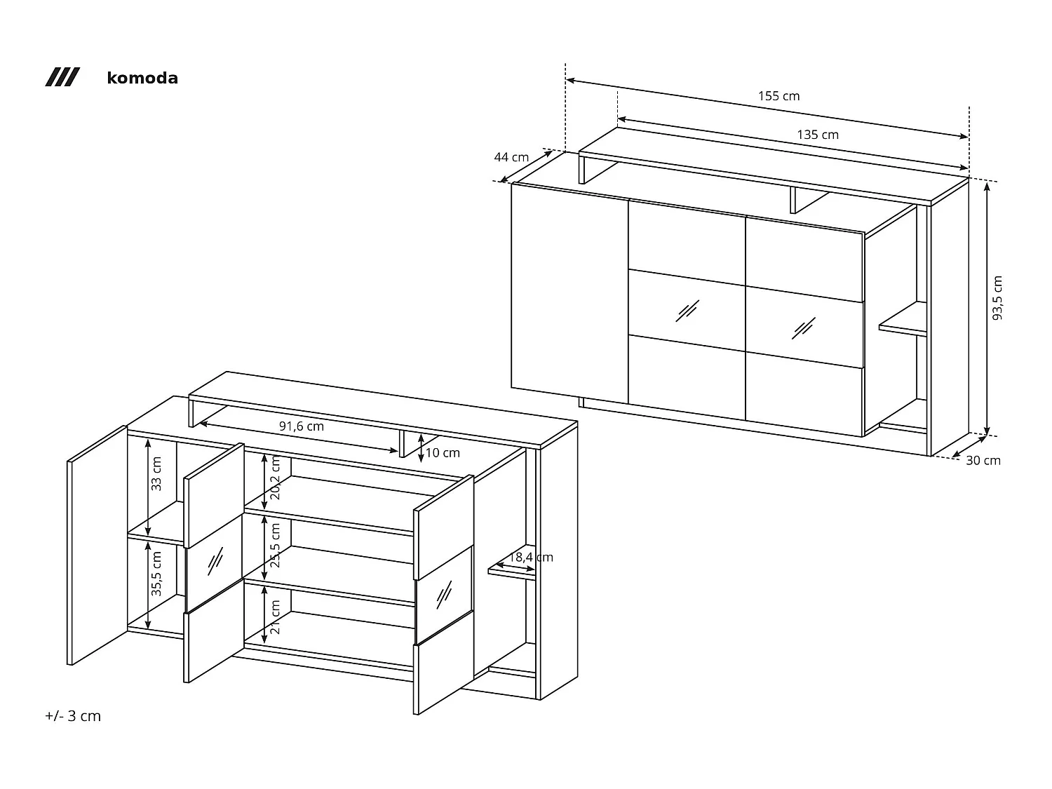 Vitrine pour Salon, Chêne Craft / Anthracite, 155 x 44 x 93,5 cm
