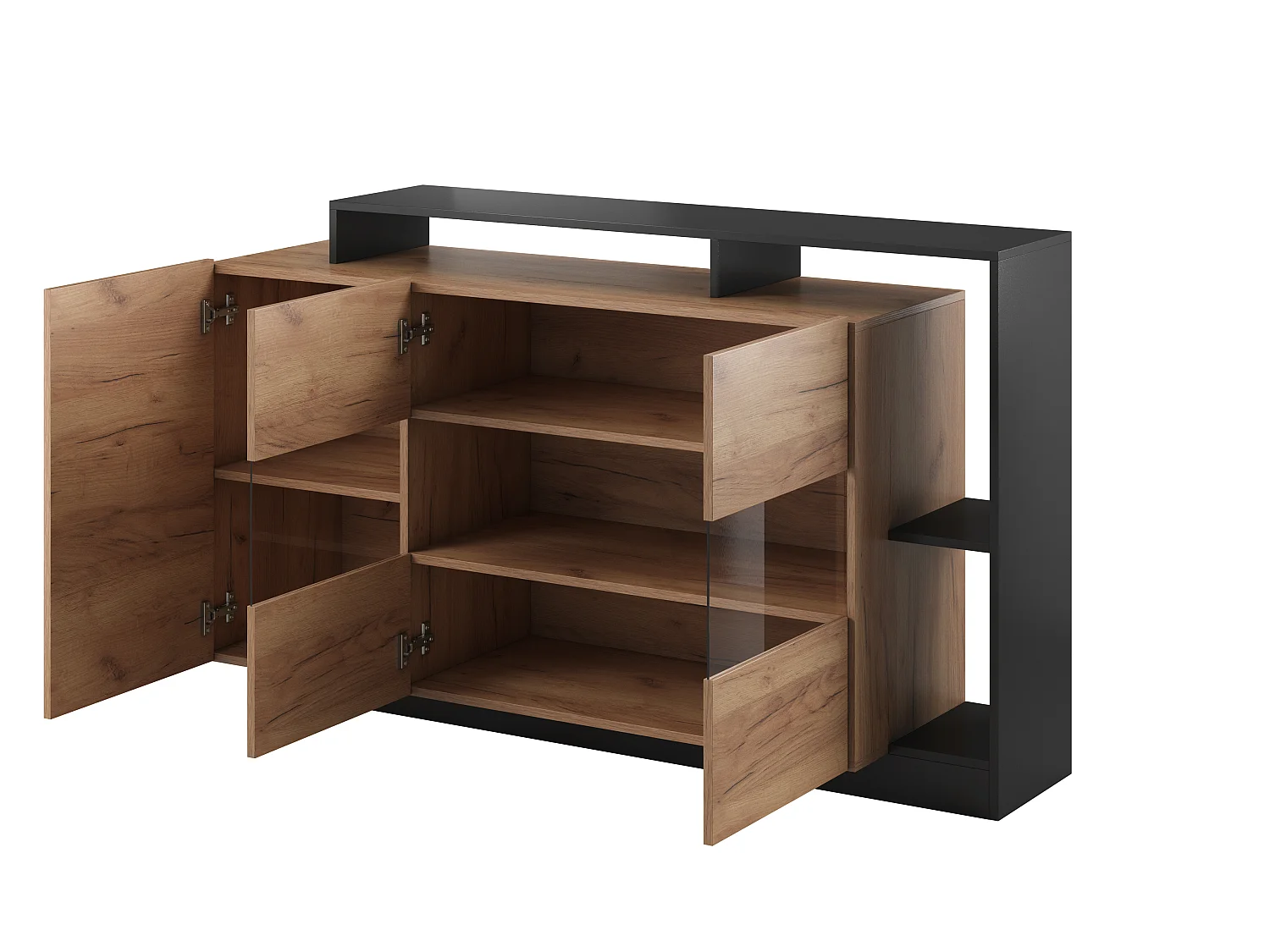 Vitrine pour Salon, Chêne Craft / Anthracite, 155 x 44 x 93,5 cm