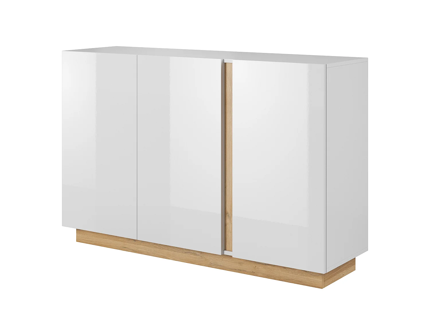 Kommode mit Vitrine, Weiß + Hochglanzweiß + Grandson Eiche, 138,2 x 90,5 x 40 cm