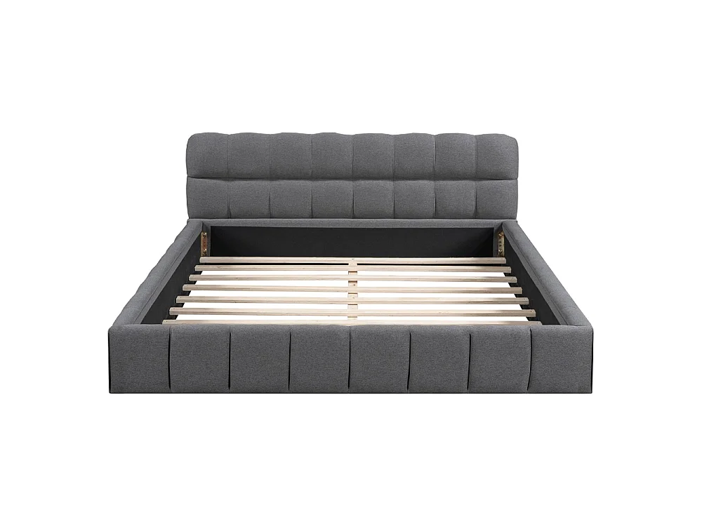 Lit plat avec bordure rembourrée - 140 x 190 cm - Design matelas avec dossier doux - Linge de maison - gris