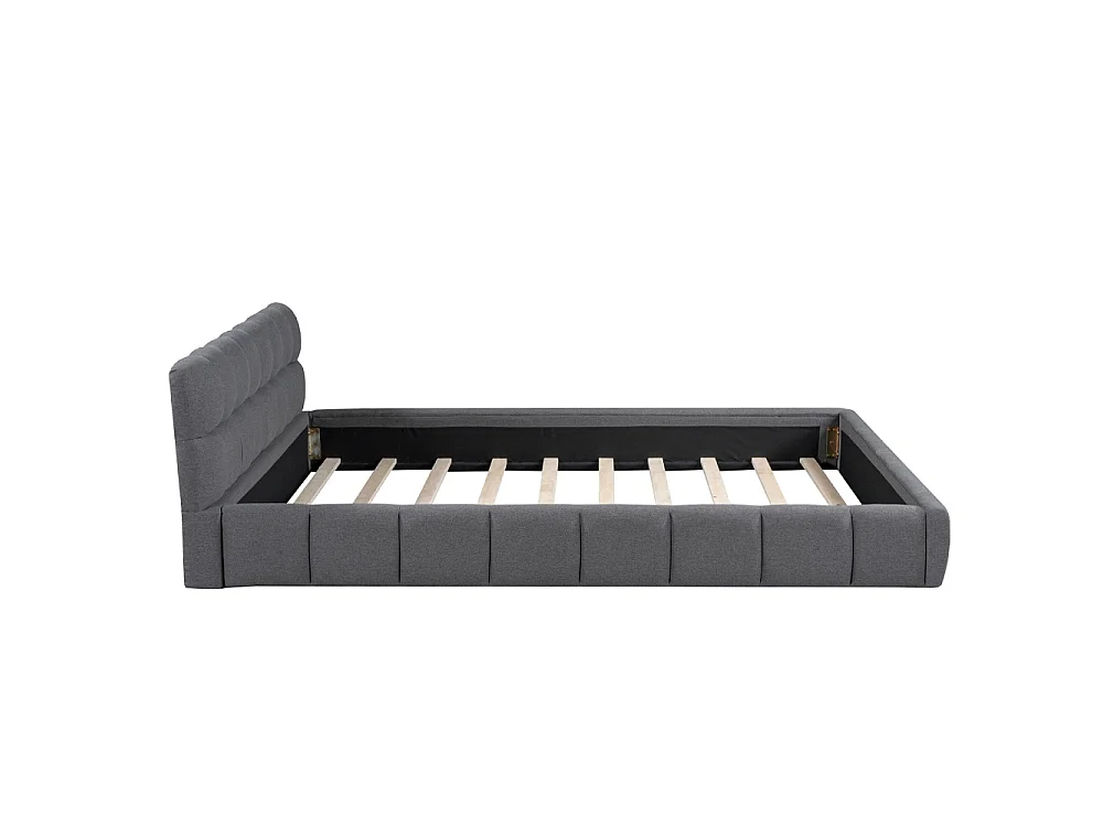 Lit plat avec bordure rembourrée - 140 x 190 cm - Design matelas avec dossier doux - Linge de maison - gris