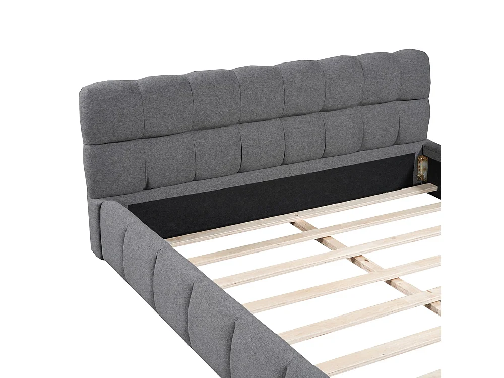 Lit plat avec bordure rembourrée - 140 x 190 cm - Design matelas avec dossier doux - Linge de maison - gris
