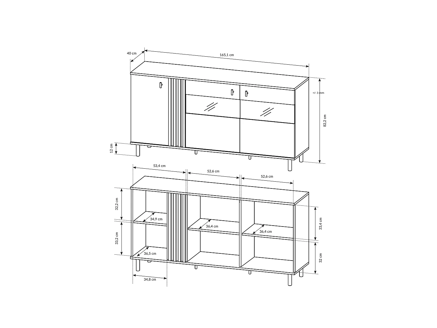Commode avec vitrine, chêne artisanal et anthracite noir, 165,1 x 82,2 x 40 cm