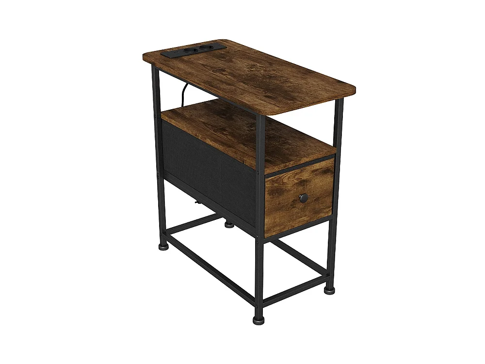 Table d'extrémité - 60 x 30 x 62 cm - avec 1 tiroir 2 prises AC et 2 ports USB - Marron