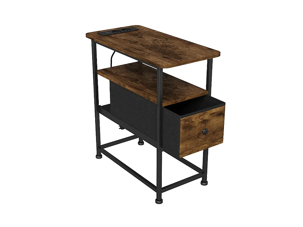 Table d'extrémité - 60 x 30 x 62 cm - avec 1 tiroir 2 prises AC et 2 ports USB - Marron