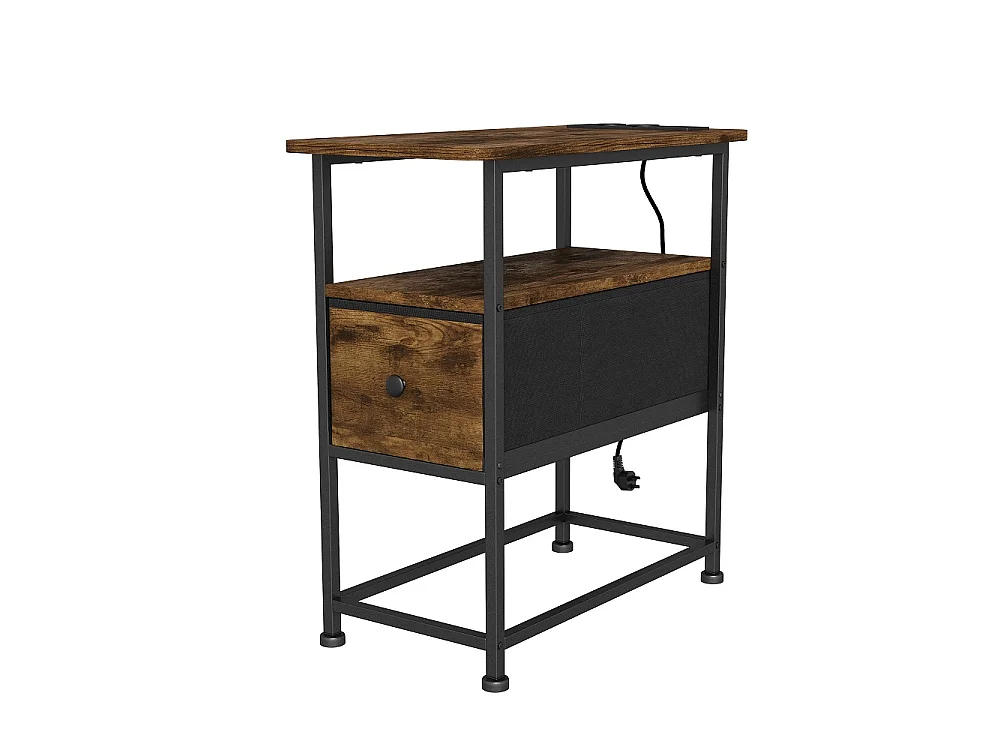 Table d'extrémité - 60 x 30 x 62 cm - avec 1 tiroir 2 prises AC et 2 ports USB - Marron